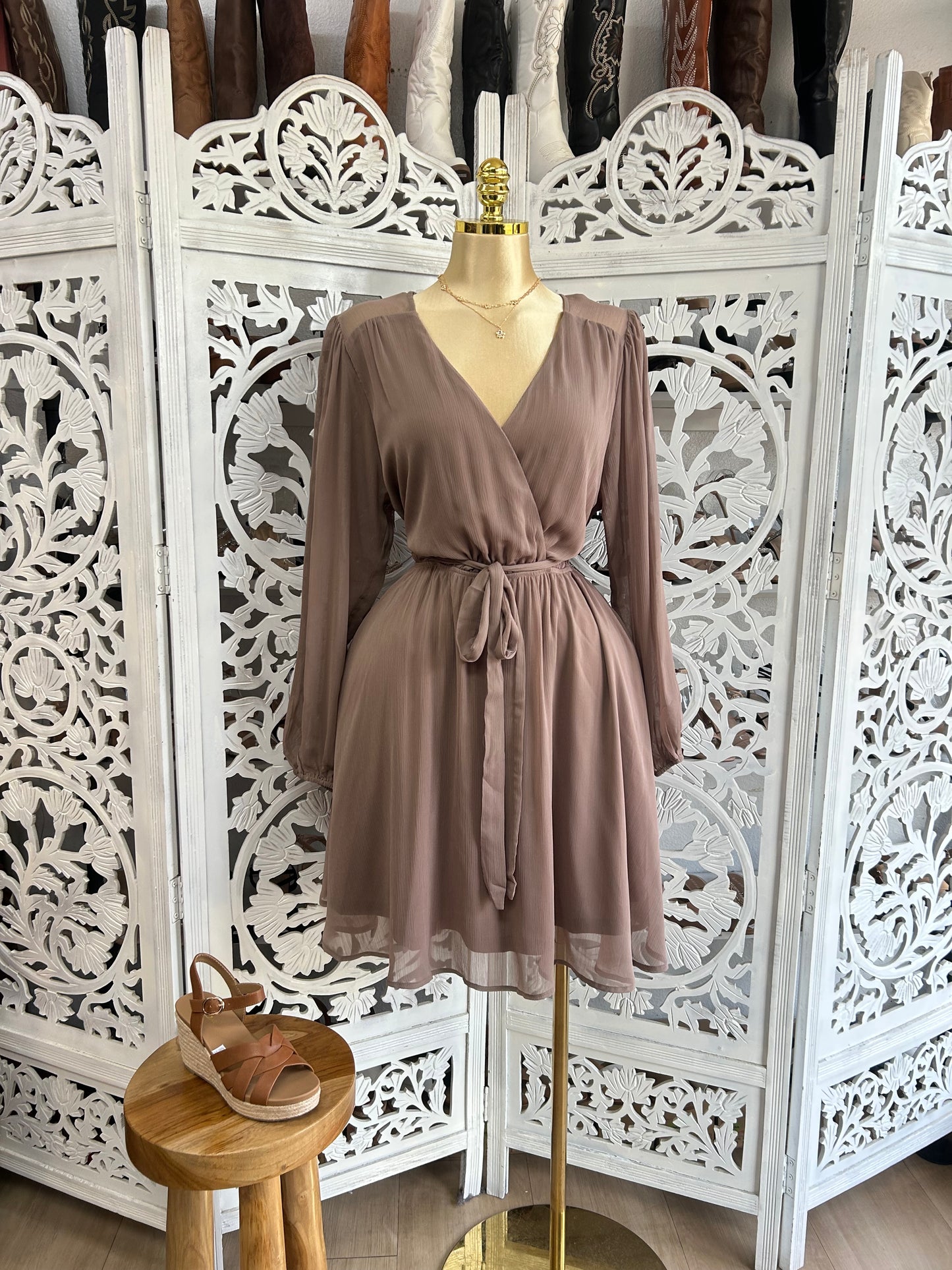 Long sleeve mocha flowy dress