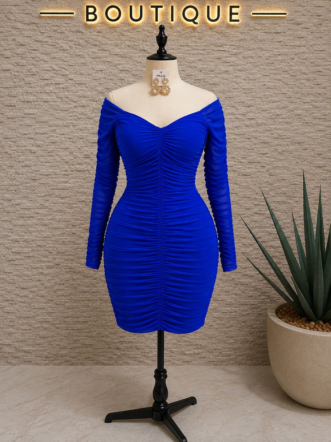 Mesh long sleeve body con dress