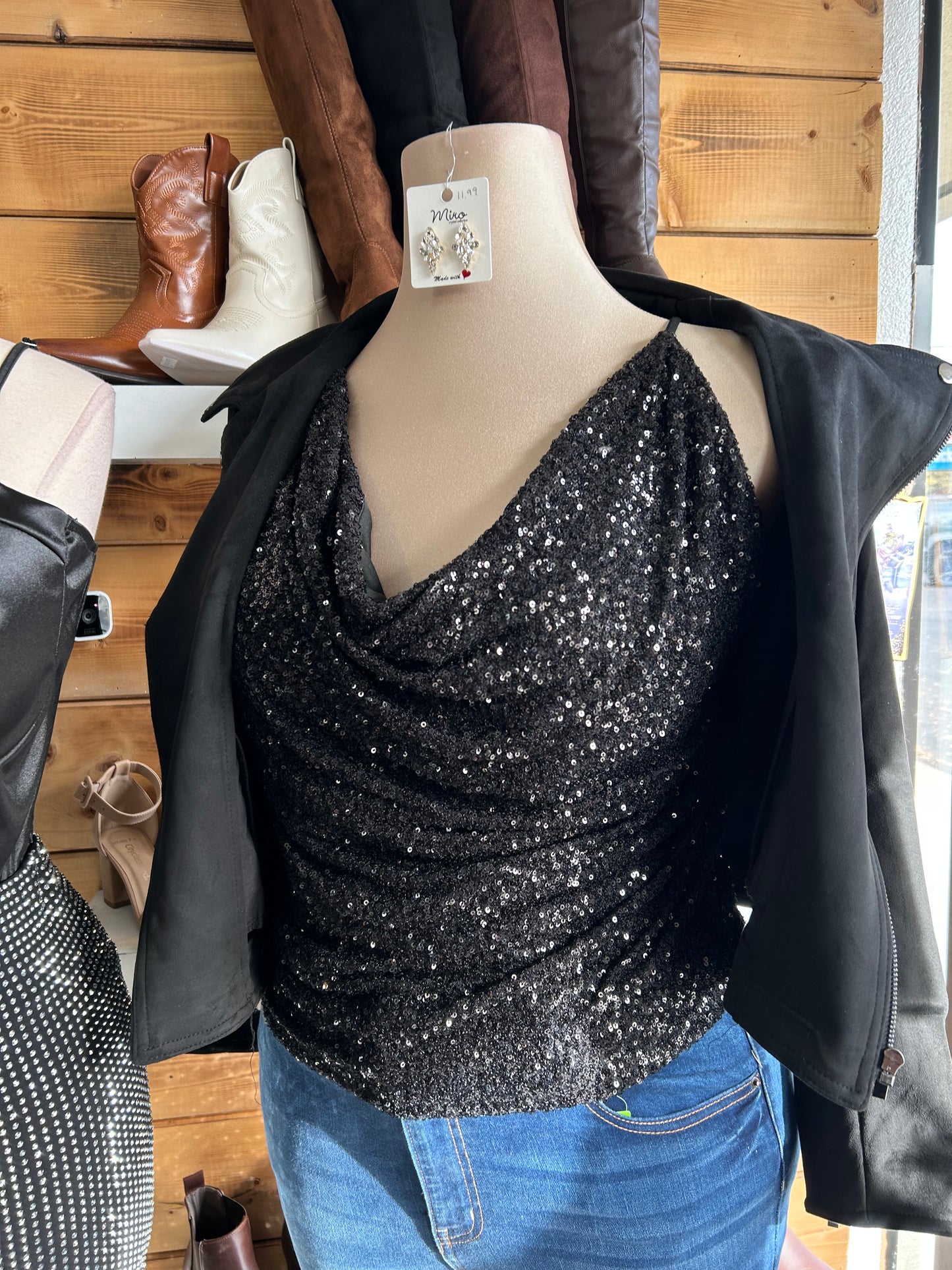 Cowl neck sequin top