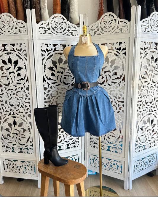 Denim dress with pockets