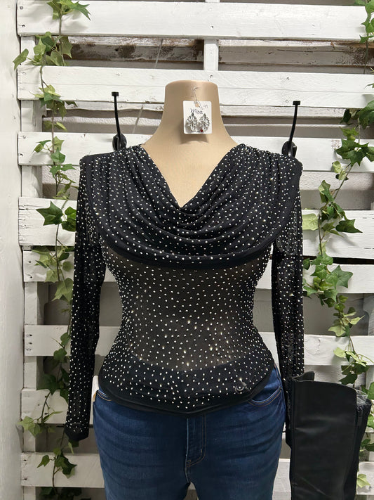 Sparkly cowl neck top