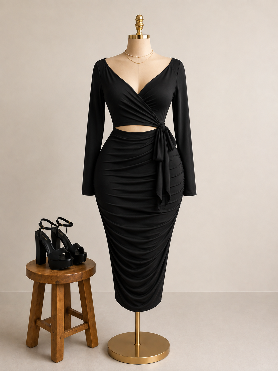 Bow tie long sleeve dress