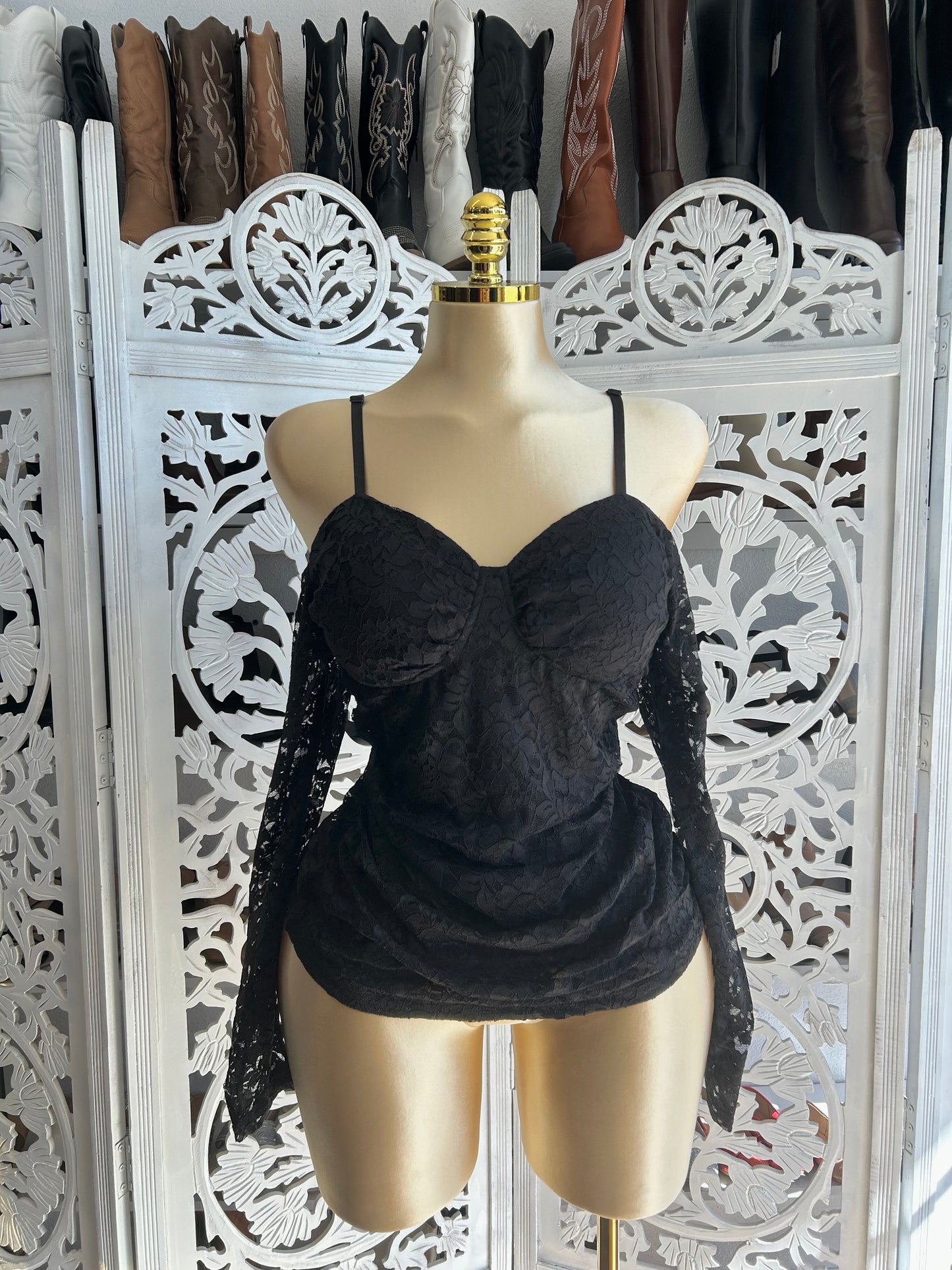 off the shoulder lace shirt (runs small)