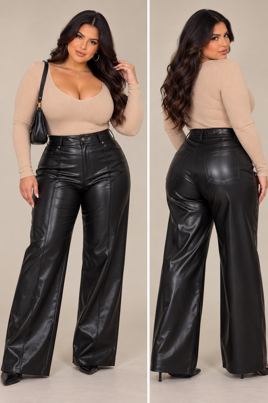 Plus size leather flare pants