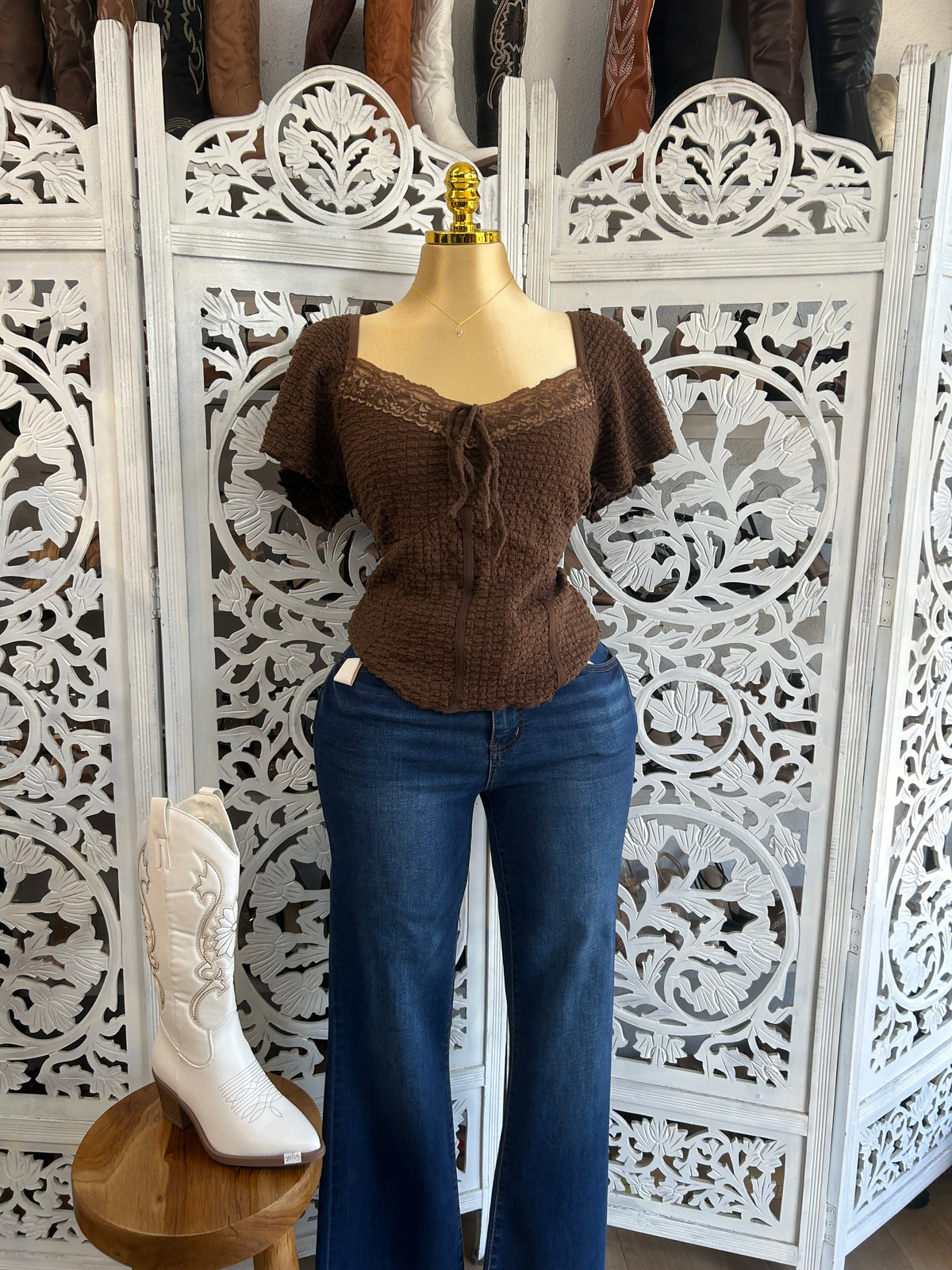 Curvy size brown lace top