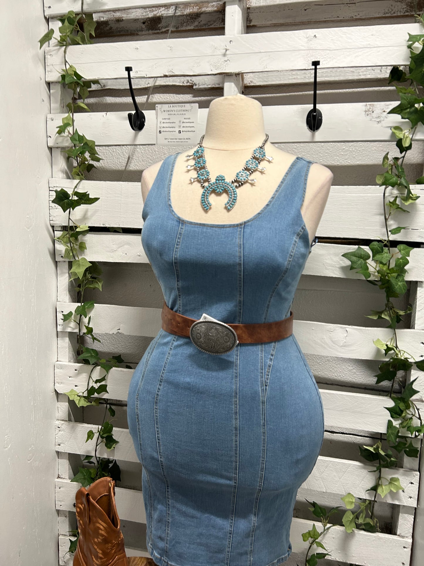 Denim strap mini dress