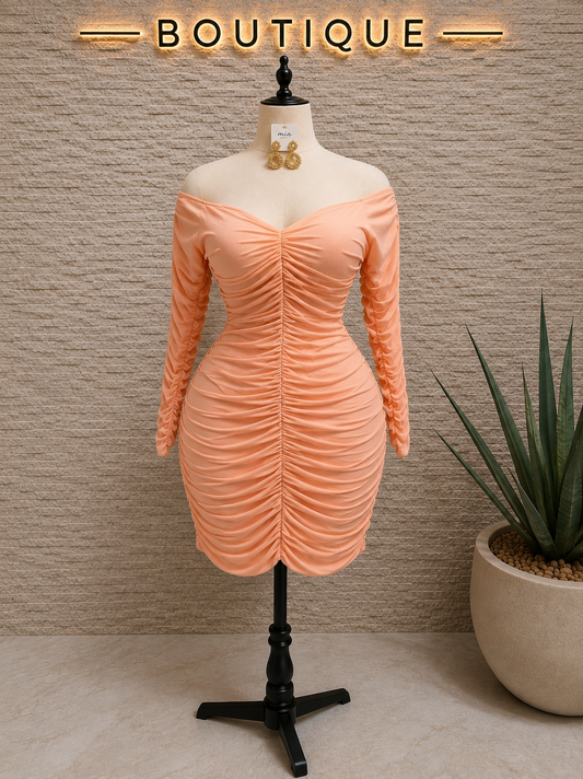 Mesh long sleeve body con dress
