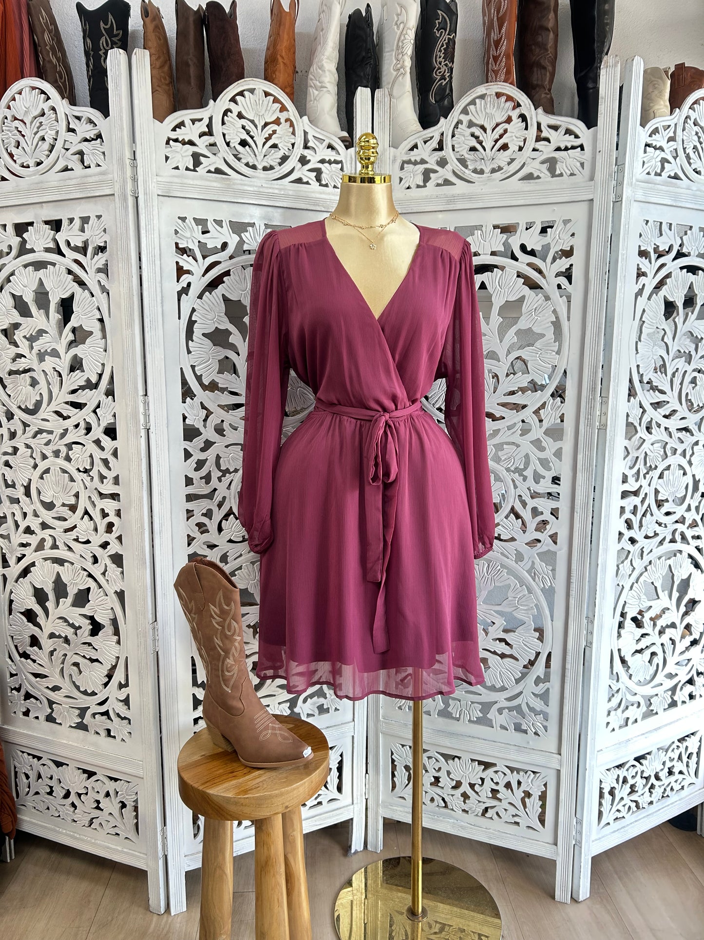 Long sleeve magenta  flowy dress