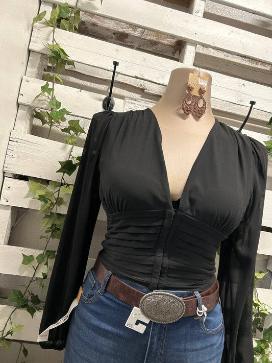 V neck corset long sleeve