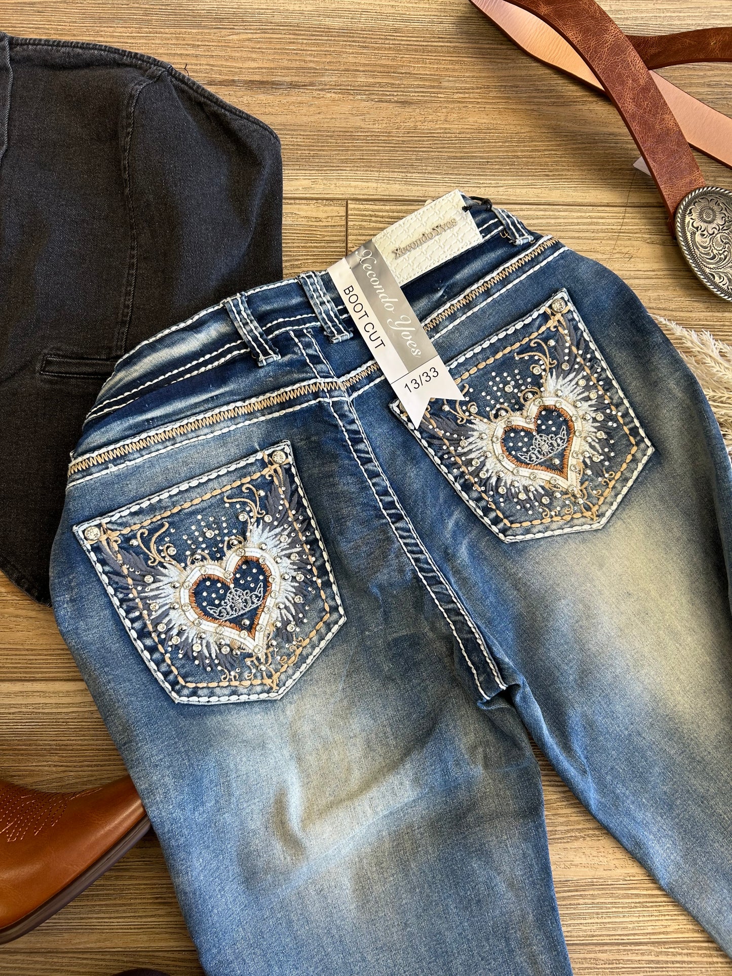 Highrise heart bling bootcut jeans