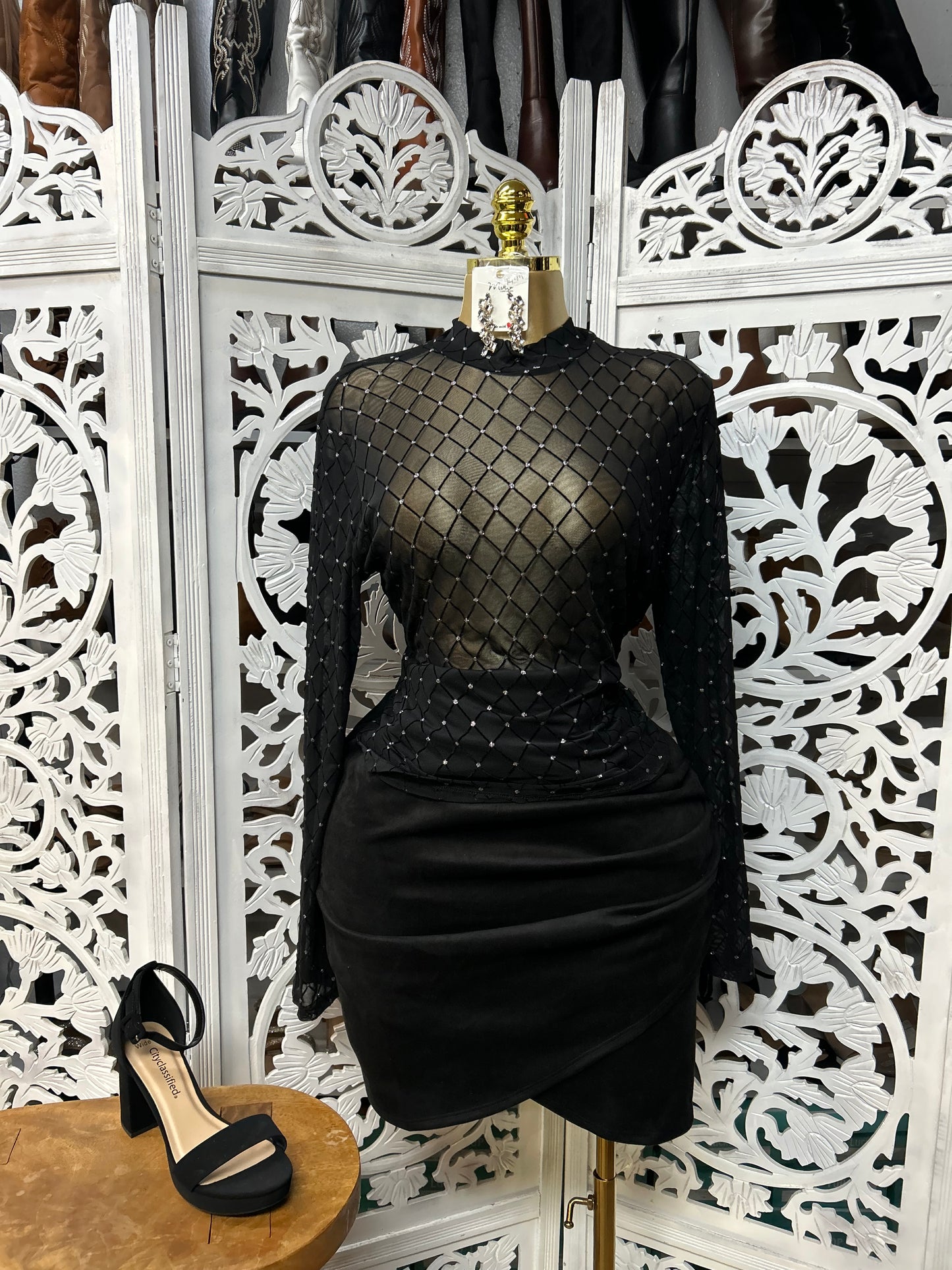 Rhinestone glitter long sleeve top