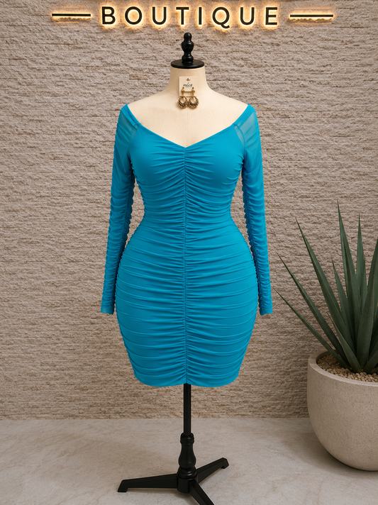 Mesh long sleeve body con dress