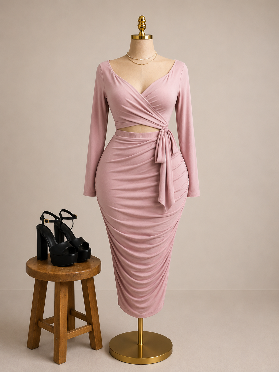 Bow tie long sleeve dress