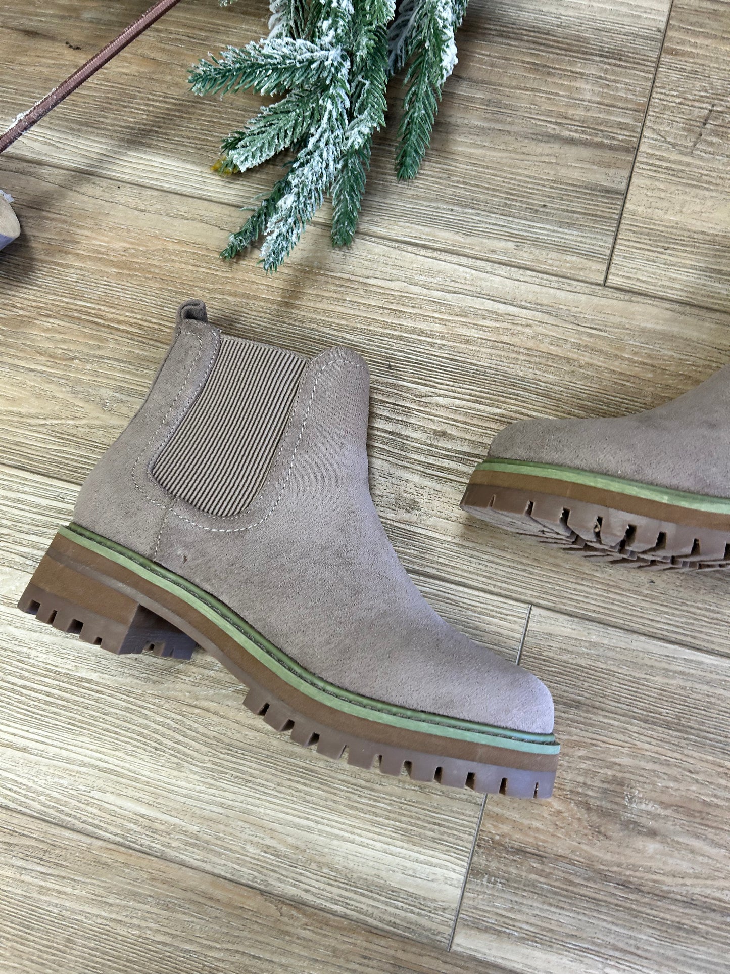 Suede low heel boot (wide fit friendly)