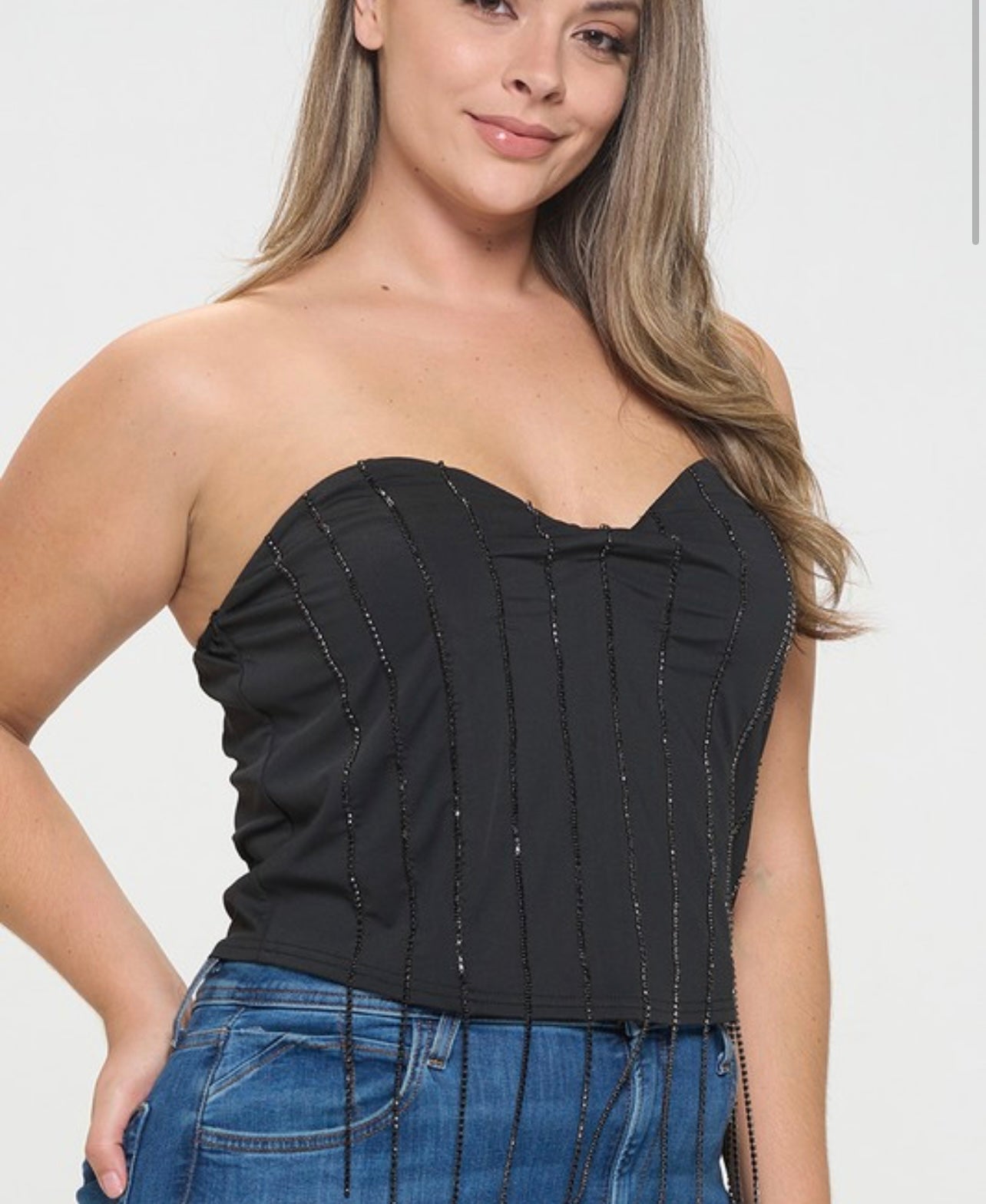 Rhinestone fringe Corset top