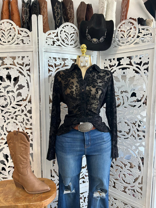 Floral see through button up