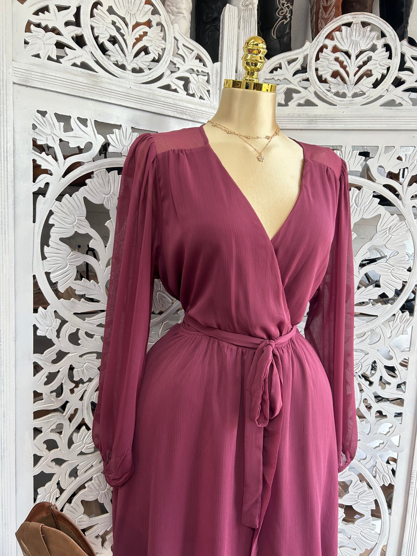Long sleeve magenta  flowy dress
