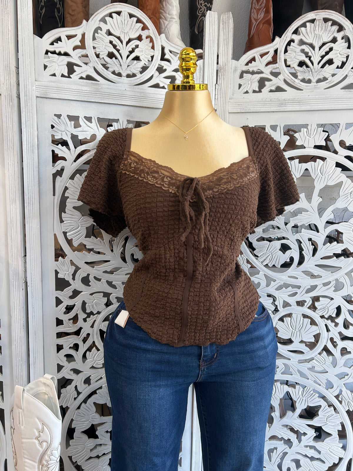 Curvy size brown lace top
