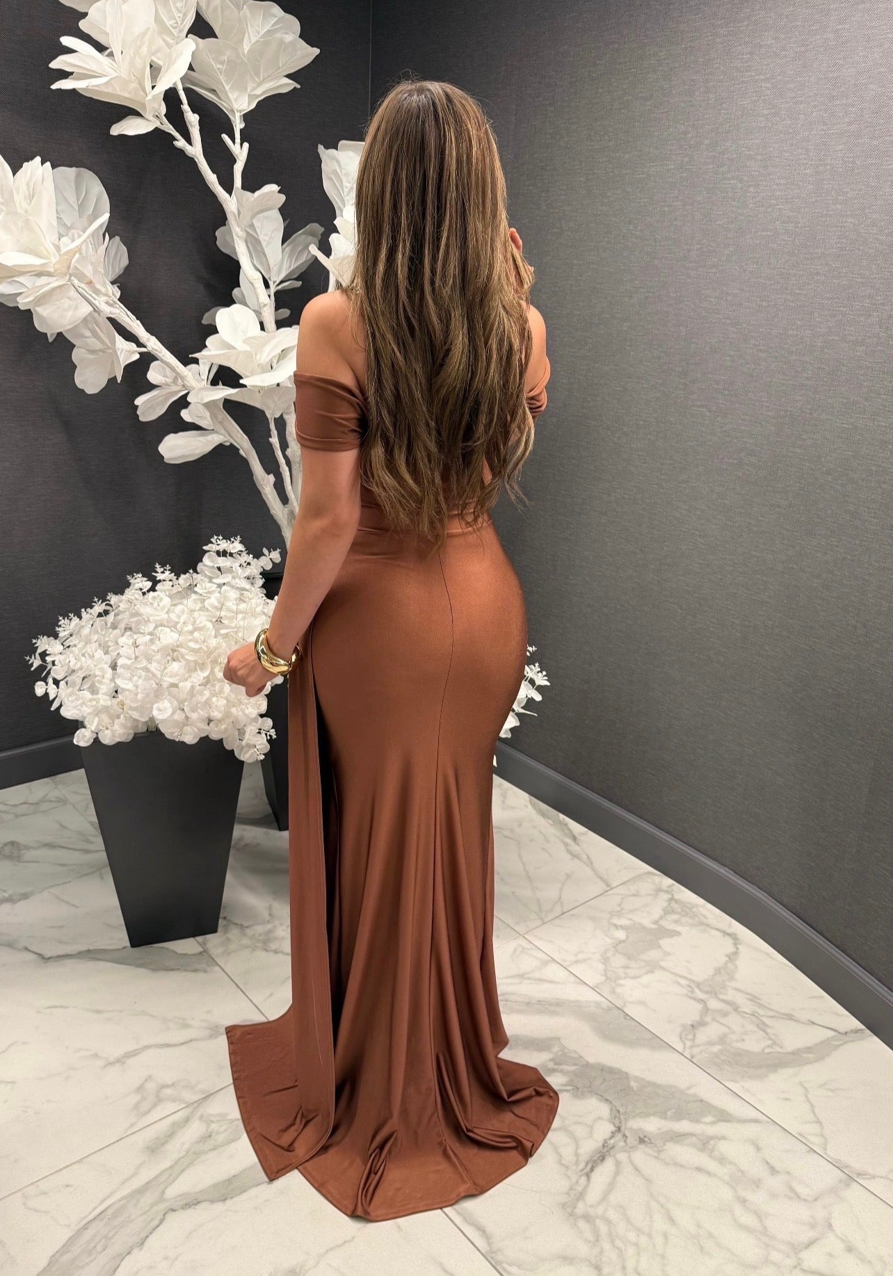 Formal Off the shoulder long dress with drape (size up) (Copy)