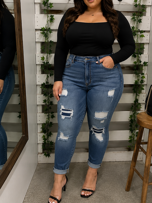 High rise Mom cuffed jeans