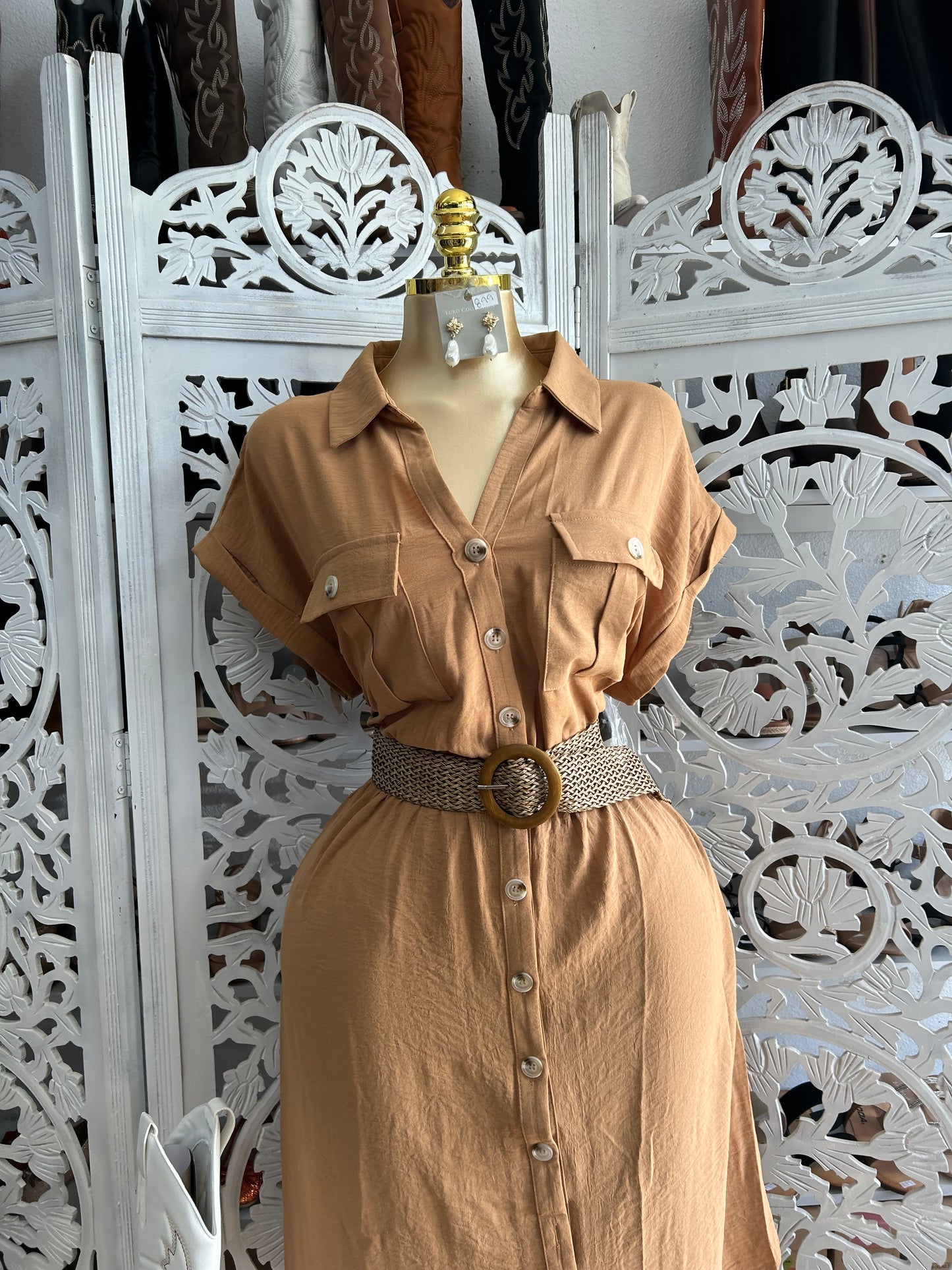 Button up dress with tie belt included