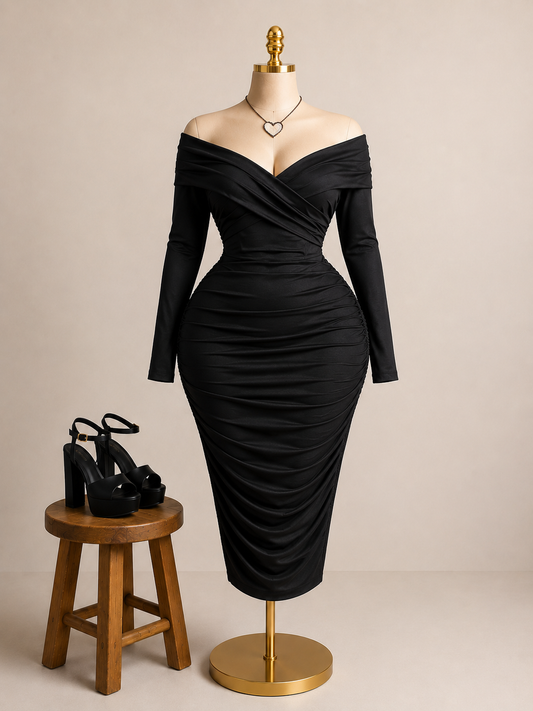 Cross over shiny long sleeve dress (SIZE UP RUNS SMALL)