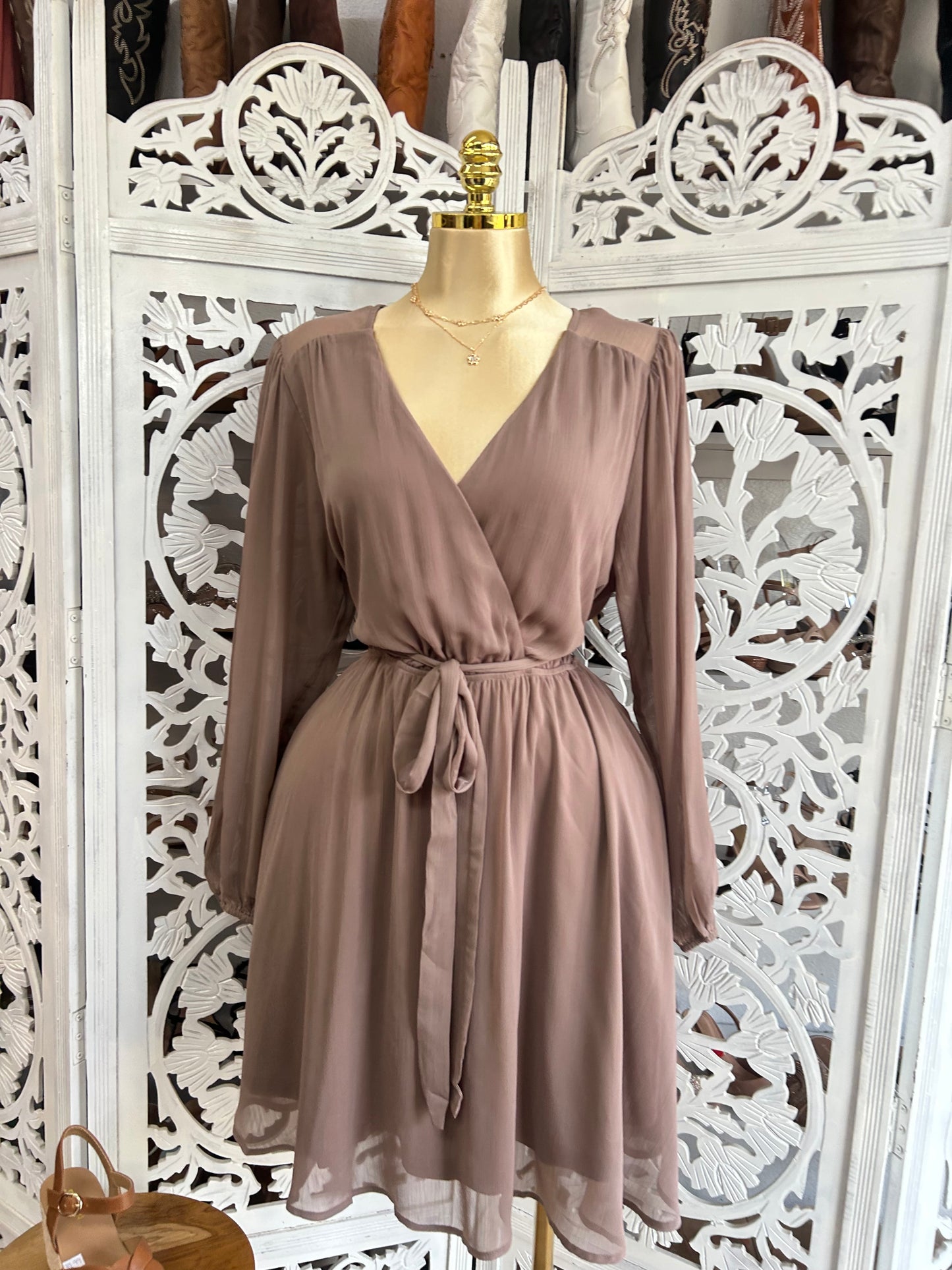 Long sleeve mocha flowy dress
