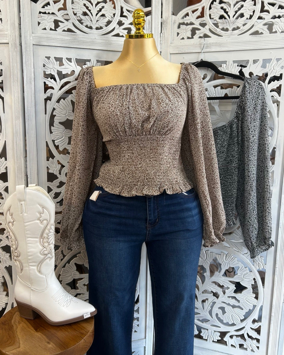 Plus size Long sleeve flower top
