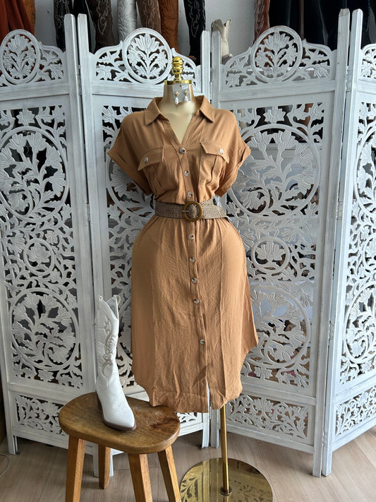 Button up dress with tie belt included