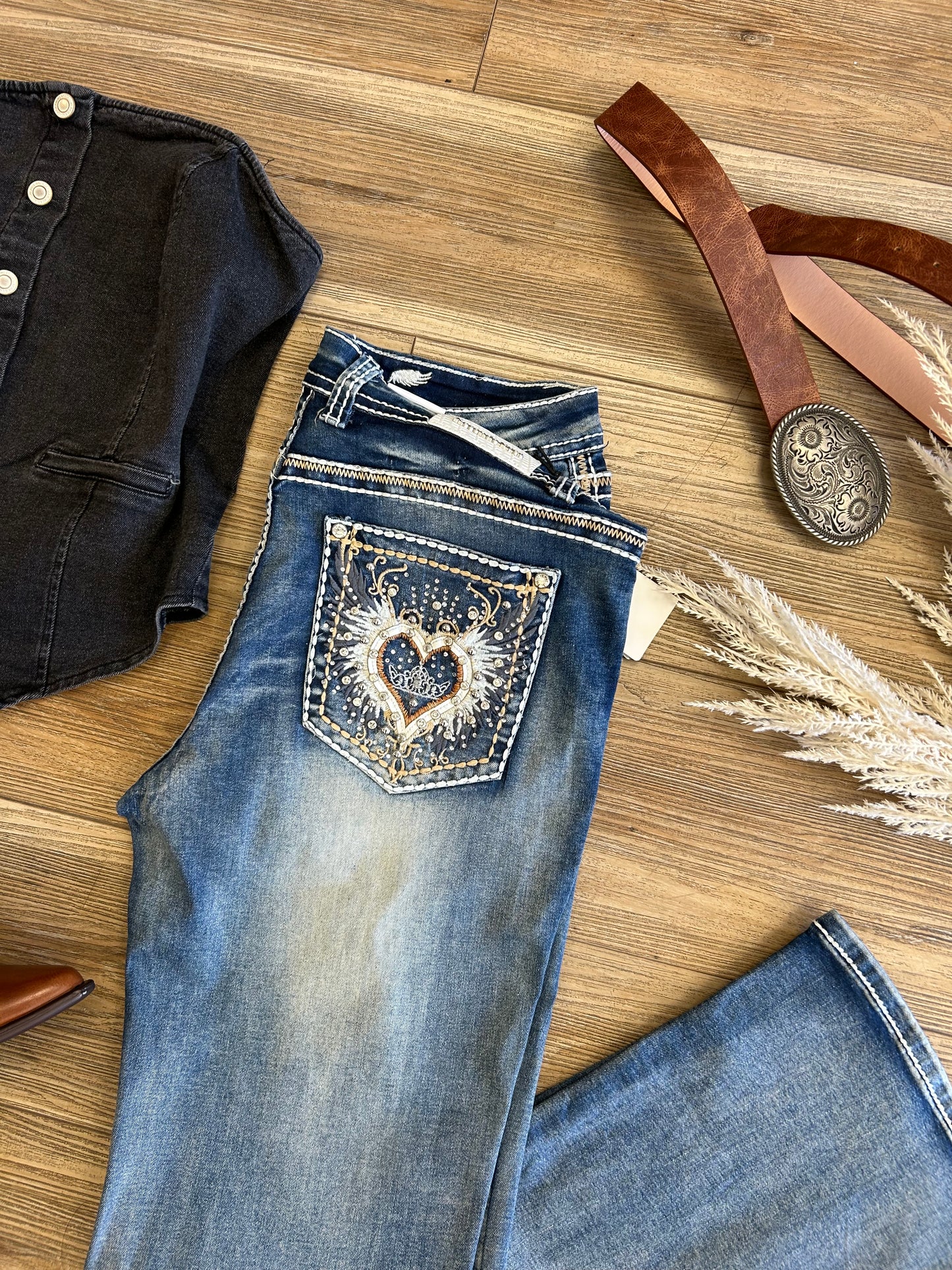 Highrise heart bling bootcut jeans