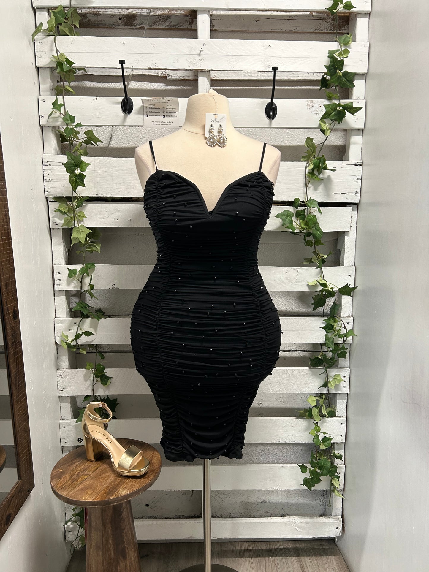 Mini pearl dress (size up) mannequin is wearing 3x