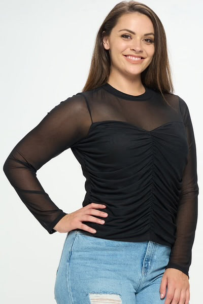 Mesh ruched top