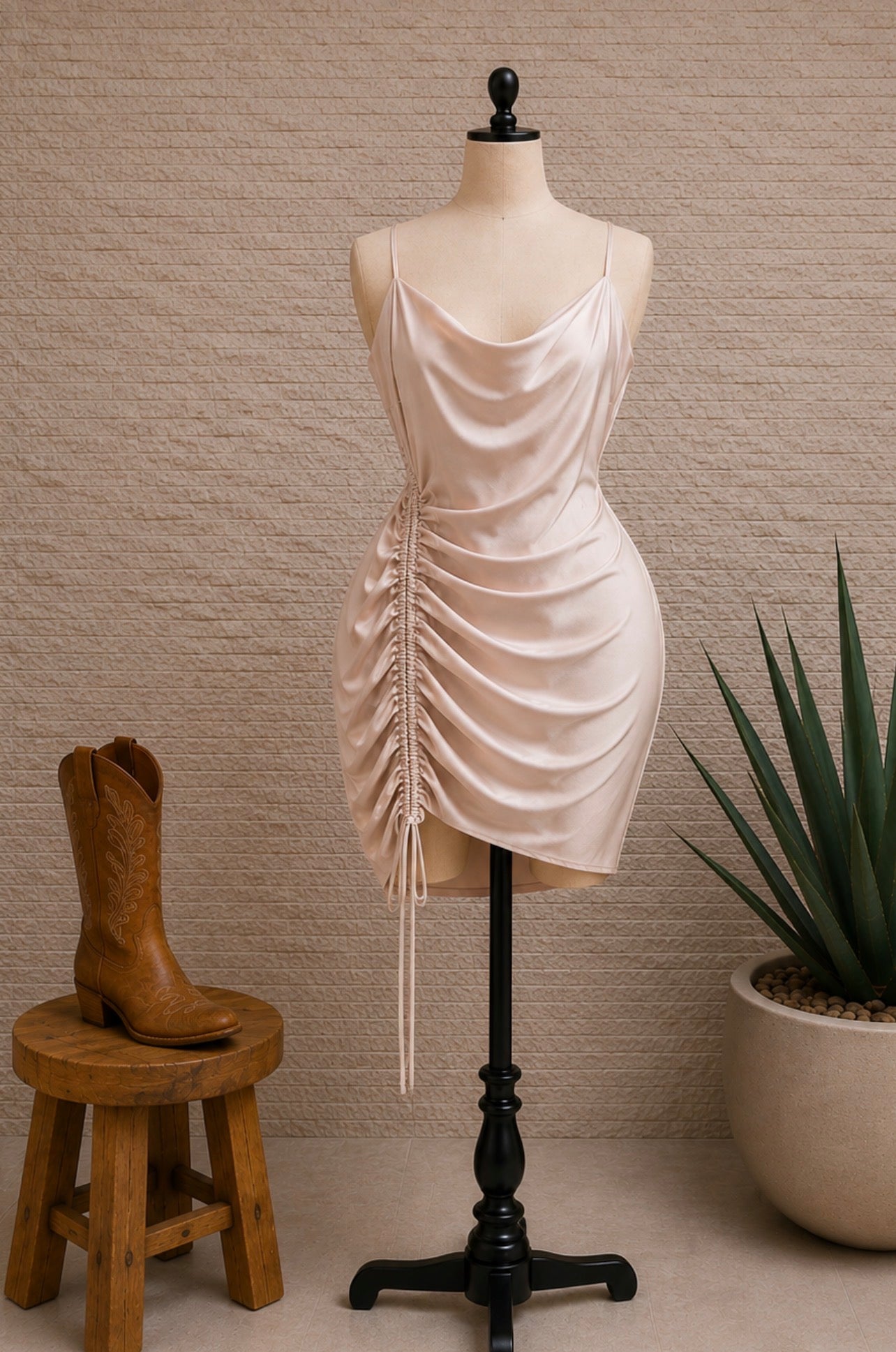 Champagne drawstring dress