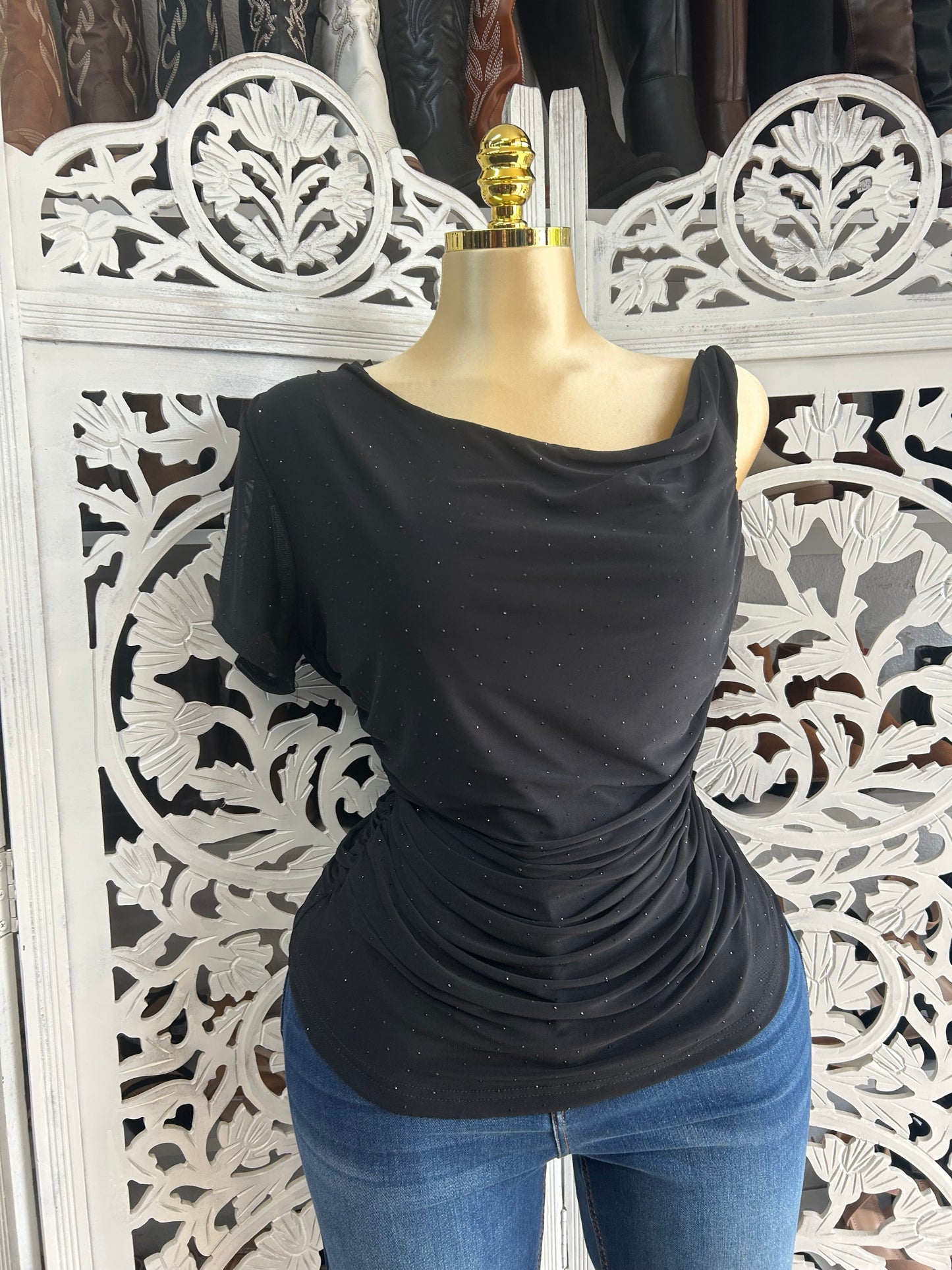 Sparkly cowl neck top