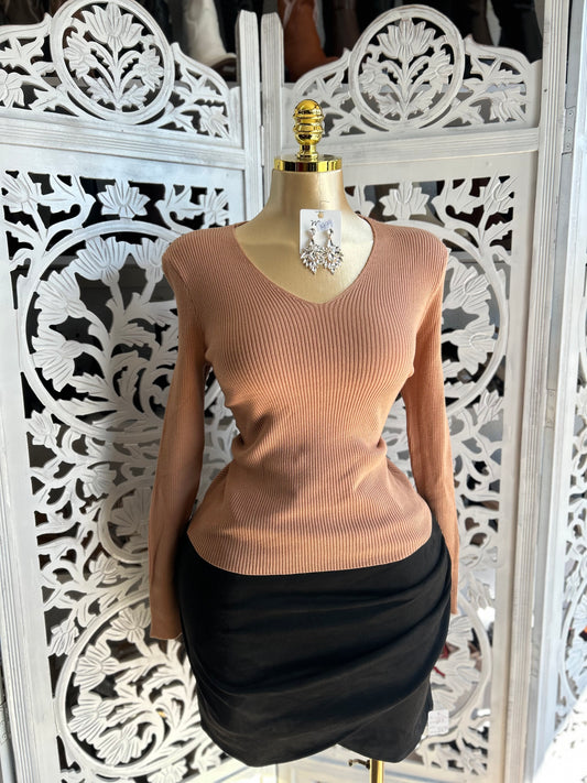 Ribbed warm soft long sleeve top