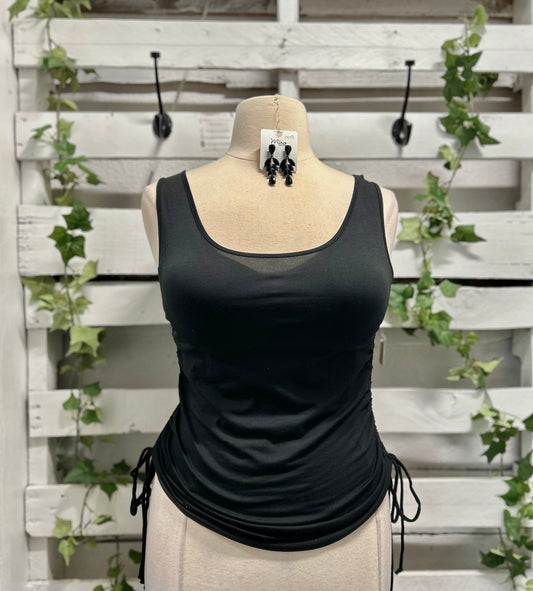 RUCHED TIE-SIDE TANK TOP