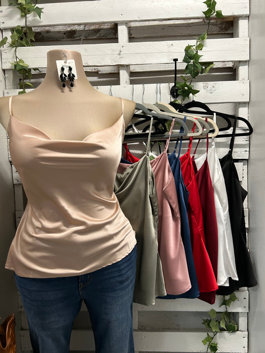 Satin cowl neck top