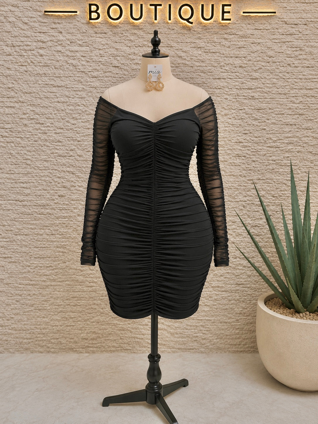 Mesh long sleeve body con dress