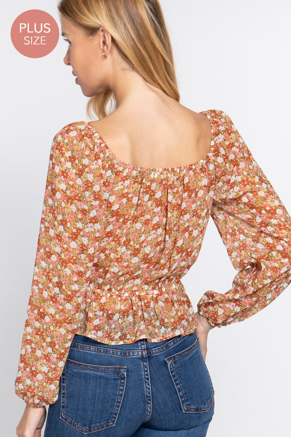 SURPLICE RUFFLE PRINT WOVEN TOP