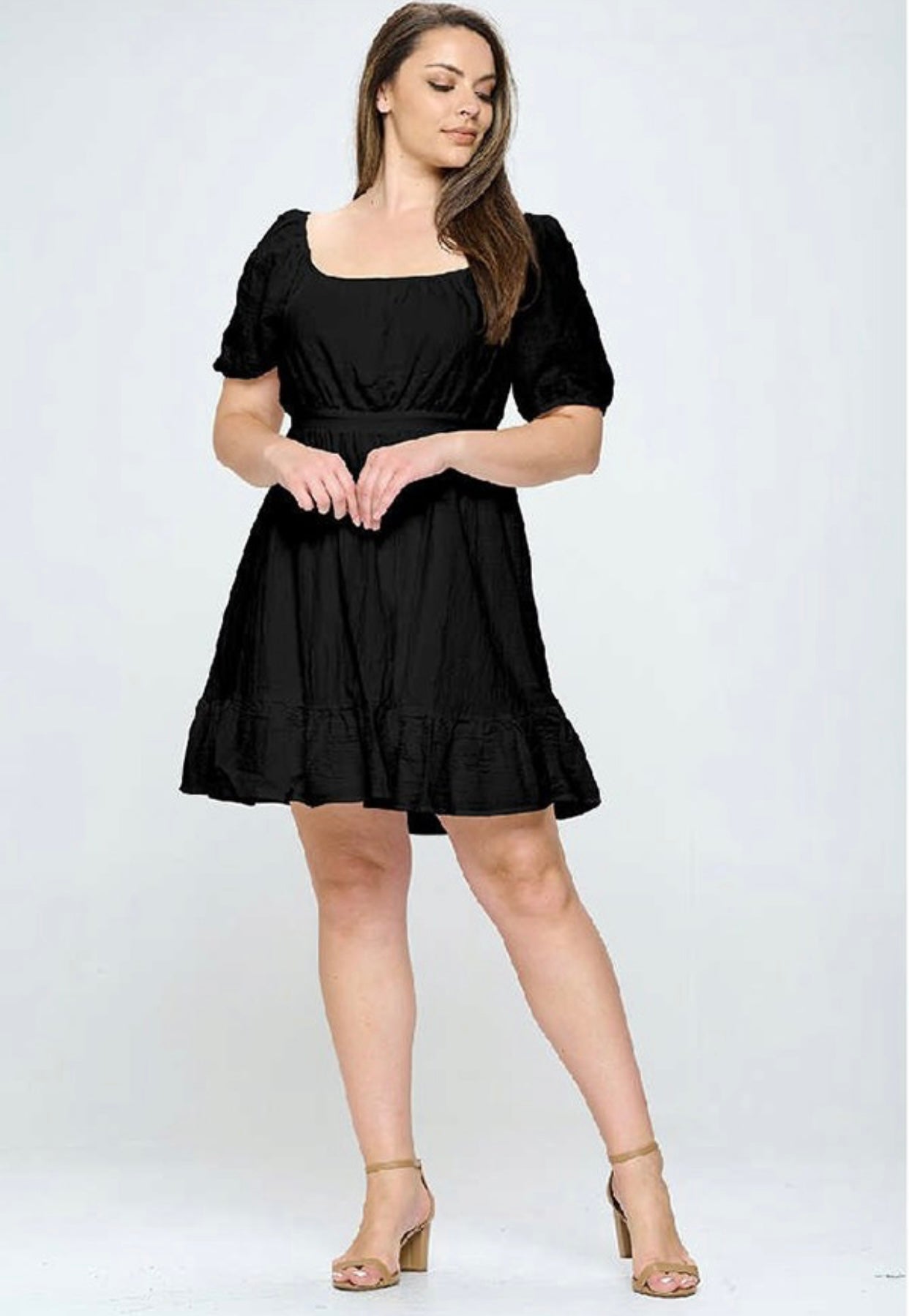 Puff sleeve one back dress