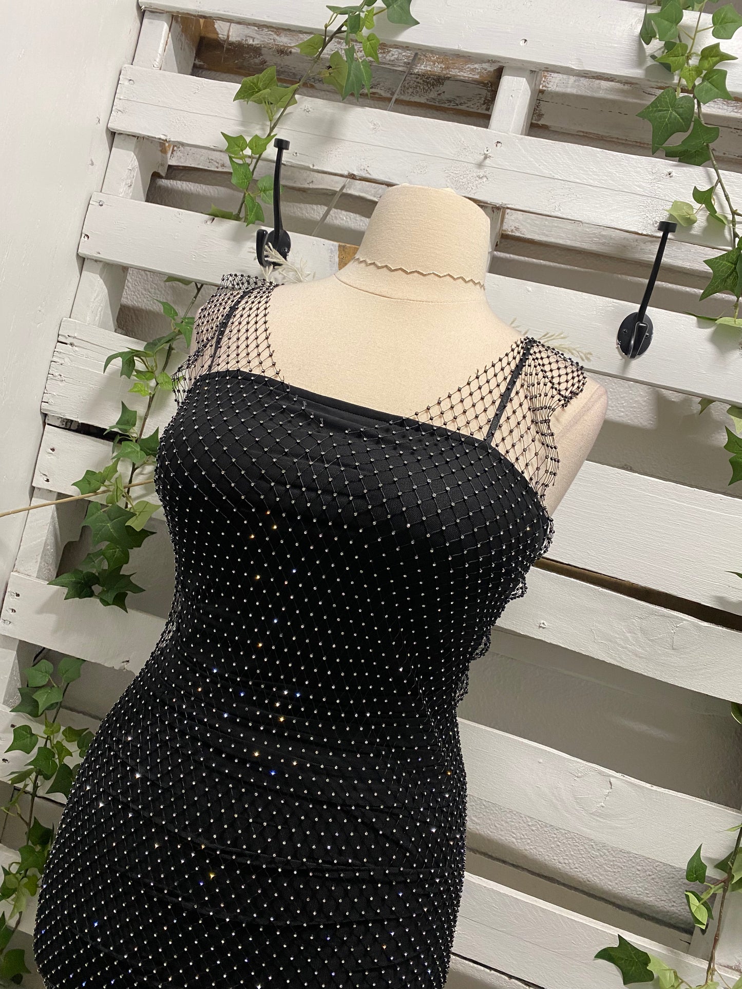 Rhinestone fishnet see through dress