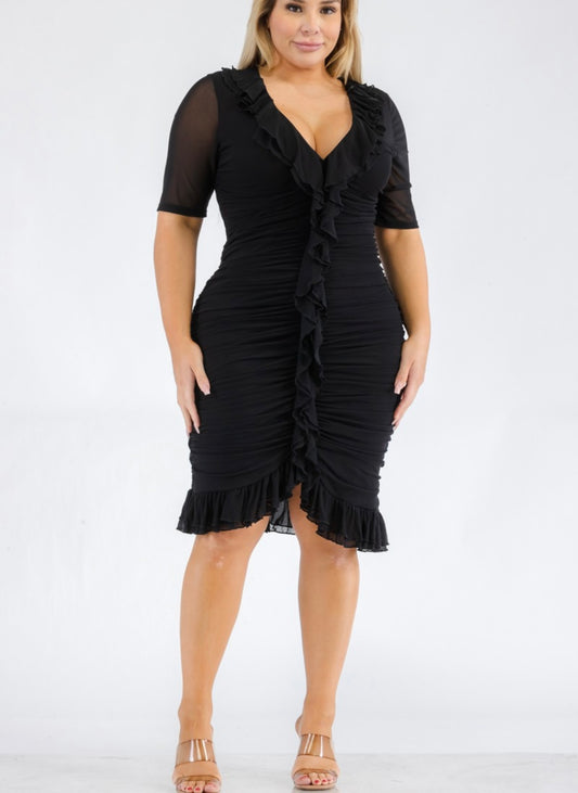 Ruffles down mesh dress