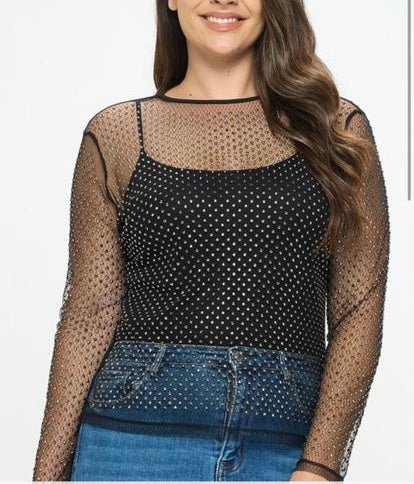 Rhinestone mesh top