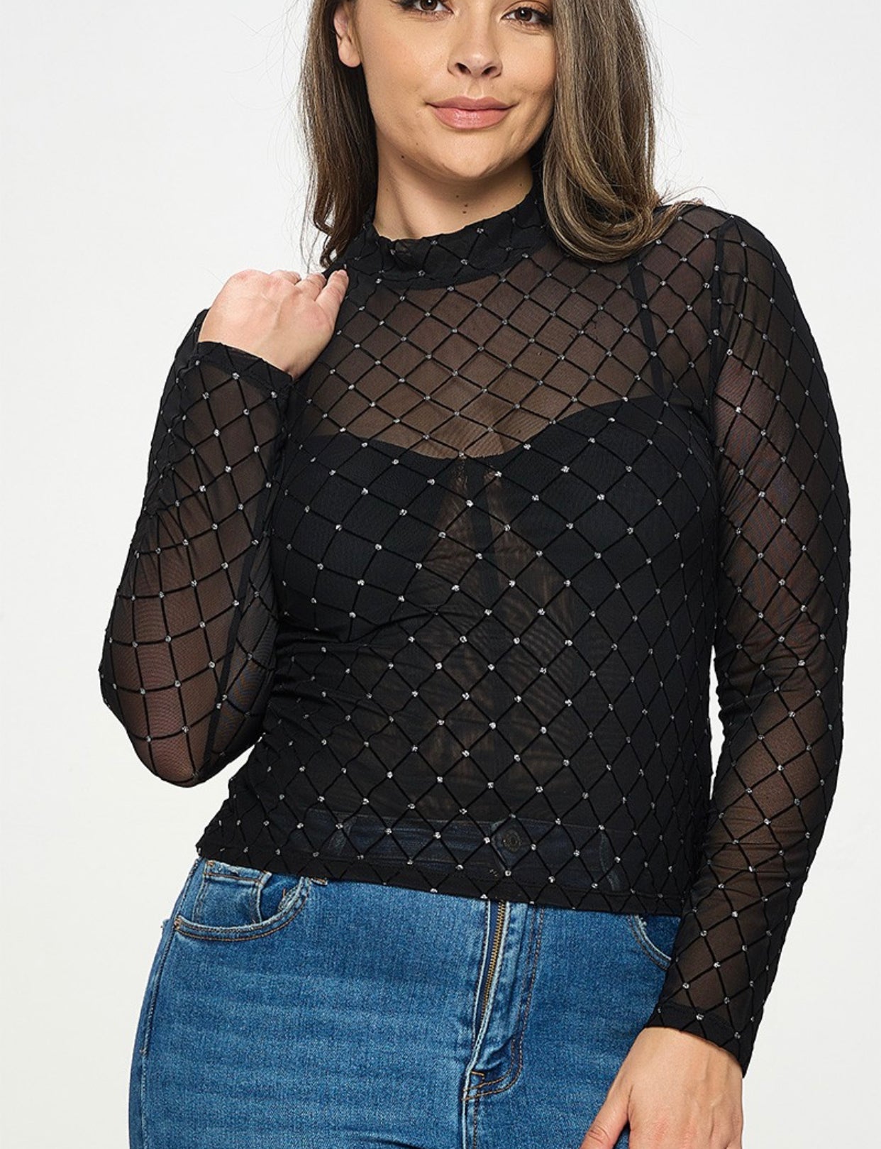 Rhinestone glitter long sleeve top