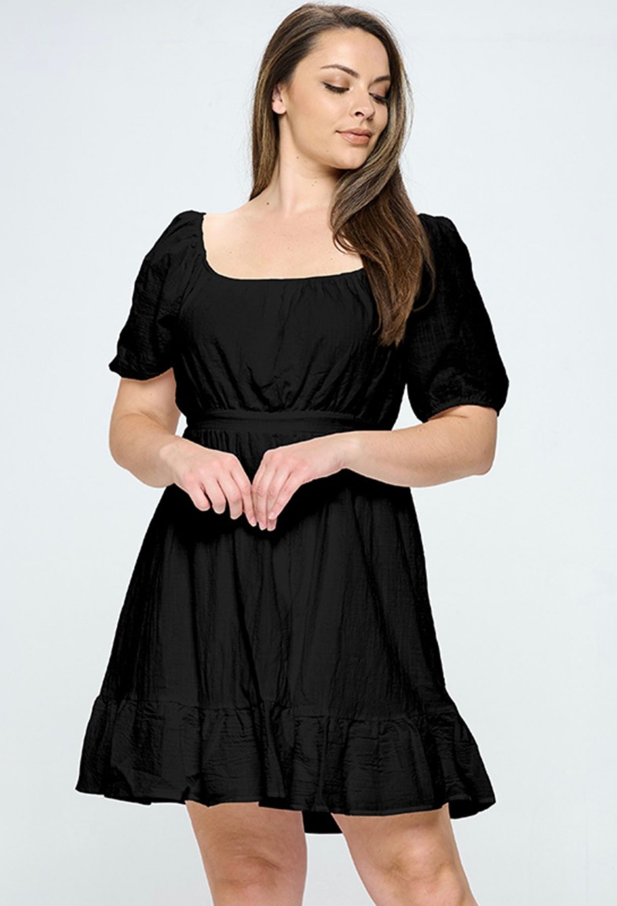 Puff sleeve one back dress