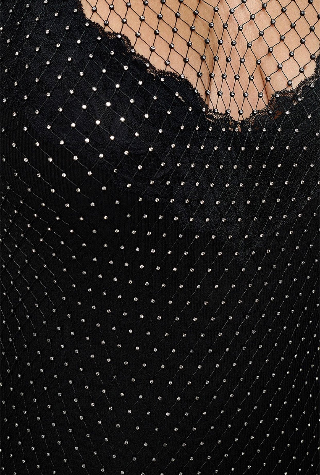 Rhinestone fishnet see through dress