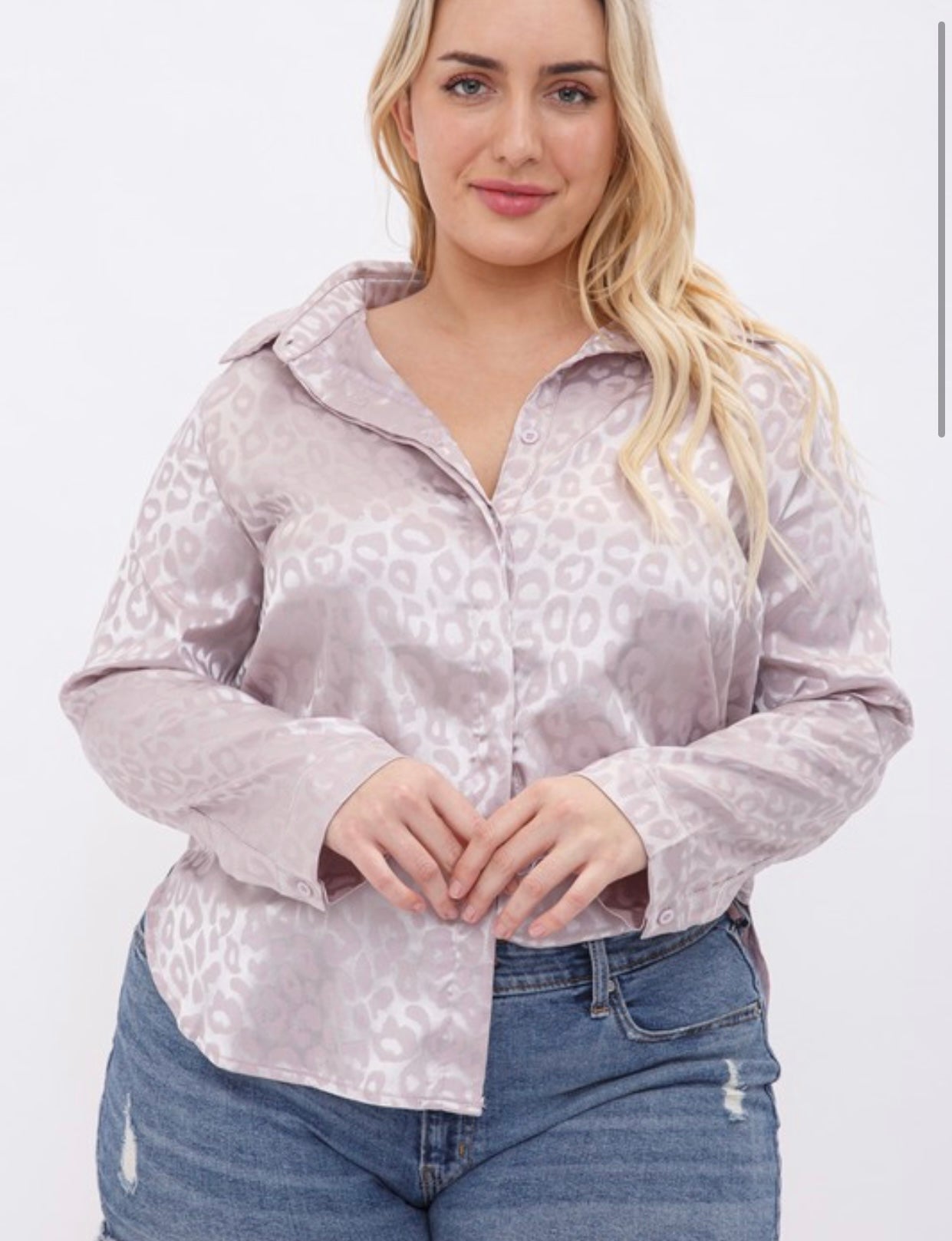 Cheetah long sleeve satin top