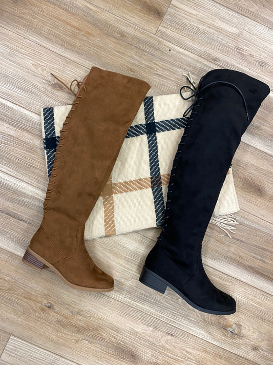 Suede cross ties high boots