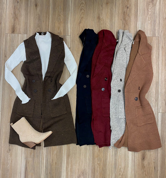 Long knit cardigan vest