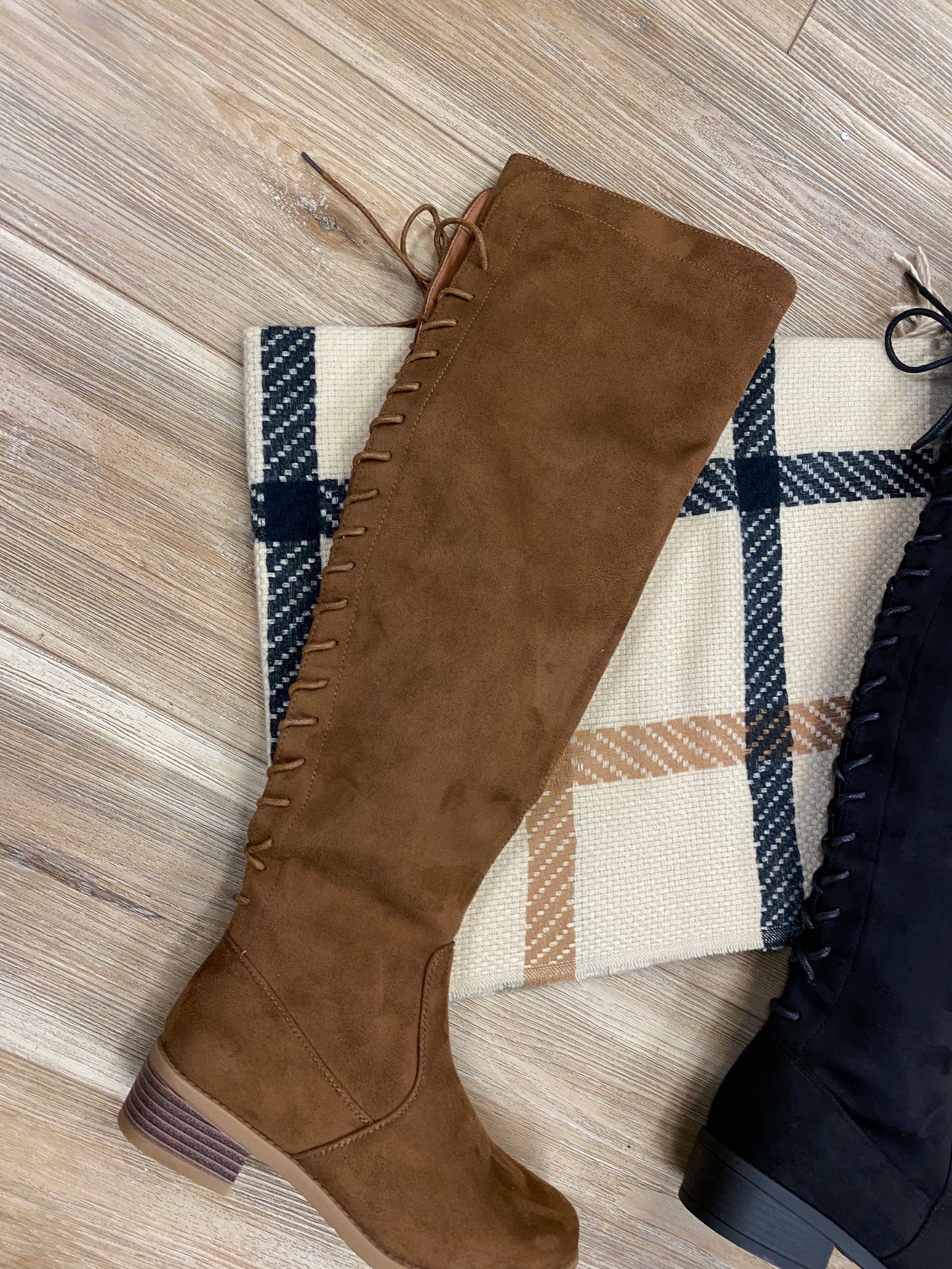 Suede cross ties high boots